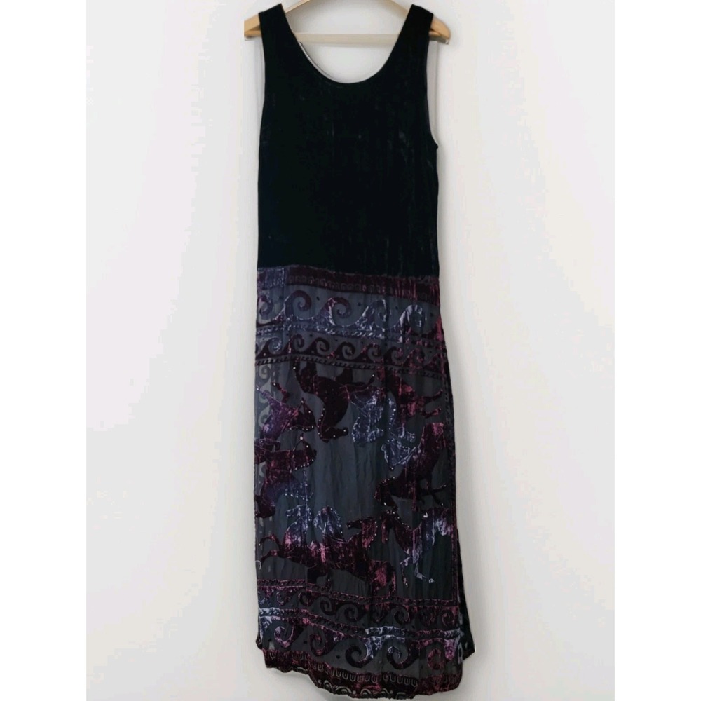 Citron Santa Monica Maxi Dress Womens L Black Velvet Burnout Horse Print Boho